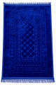 Grand tapis de prière de luxe 80x120 cm pour 1 à 2 personnes - Sajjada salat - couleur bleue unie avec motif grec