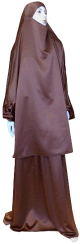 Jilbab reversible (satine/normal) deux pieces (Cape + Jupe evasee) - Taille S/M - Coloris marron