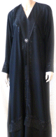 Robe longue (Abaya) noire avec strass et diamants noirs et son echarpe assortie