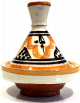 Mini tajine decoratif marocain en poterie de couleur blanc avec motifs orange et jaune emaille