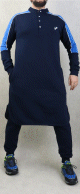 Qamis court Premium en coton molletonne bicolore boutons pression de Marque Best Ummah - Couleur Bleu marine et bleu