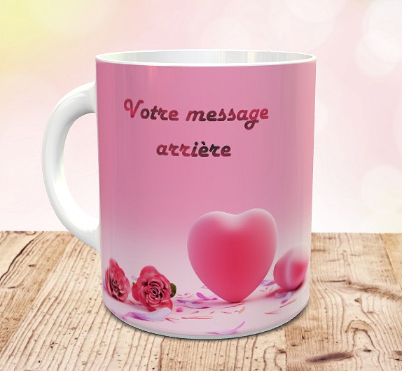 Mug coeur et roses - Tasse cadeau avec deux messages personnalisés sur fond  rose (impression photo de qualité) - Objet de décoration ou oeuvre  artisanale sur