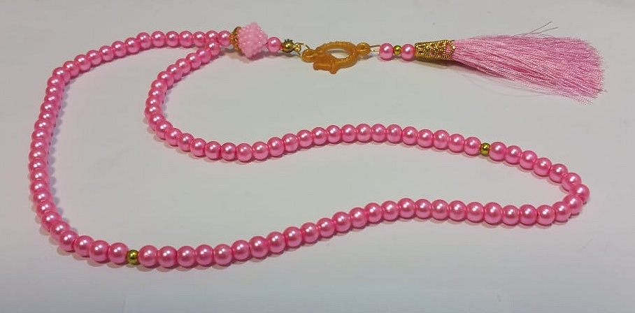 Chapelet Sebha de luxe à 99 perles - Couleur rose clair avec 2  séparateurs ronds dorées