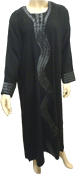 Abaya noire "Farah" avec bandes noires brillantes brodees