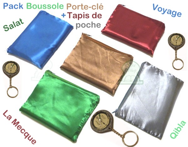 Tapis de prière de poche avec boussole et poids intégrés (pliable avec sa  sacoche et transportable